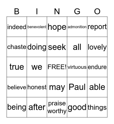13th Article of Faith Bingo Card