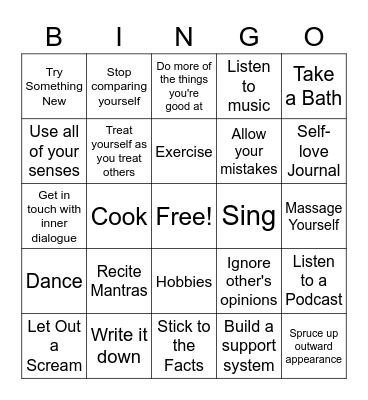 Self-Love Bingo Card