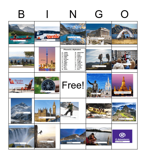 Tourism Bingo Card