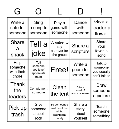 Service Bingo - Choose the Gold Bingo Card