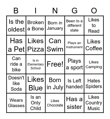 Getting to Know You Bingo Card