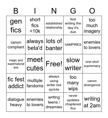 reya writing bingo Card