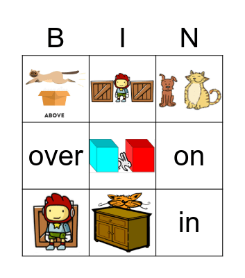Prepositions of place Bingo Card