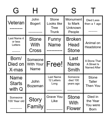 Ghost BINGO Card