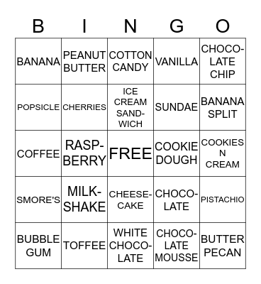 JENNA MAE'S ICE CREAM BINGO Card