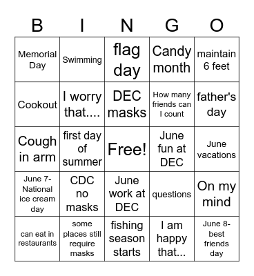 COVID UPDATE Bingo Card