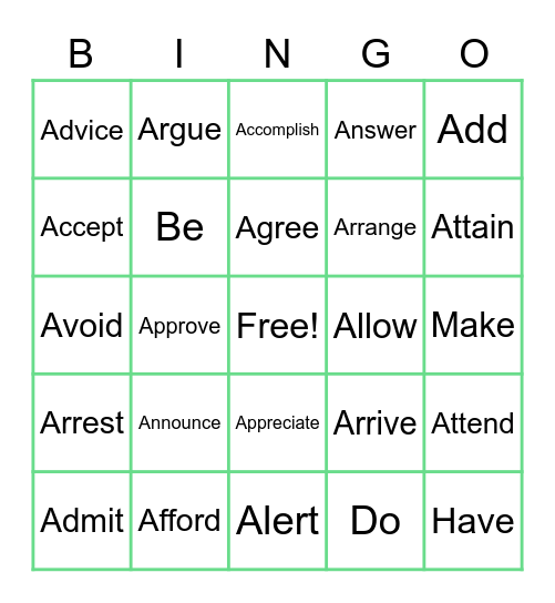 Verbos con A Bingo Card