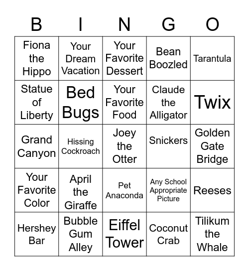 End of Year Challenge Bingo Card