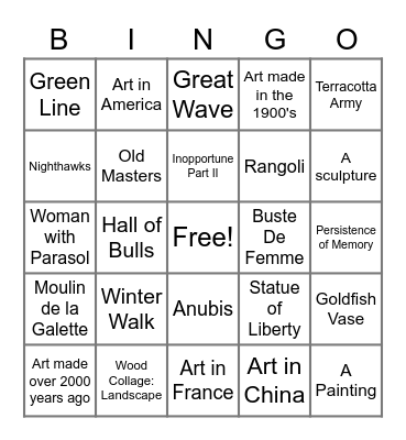 Art Masterpiece Bingo Card