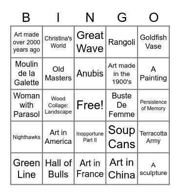 Art Masterpiece Bingo Card