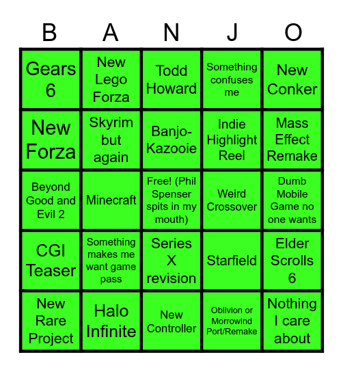 Microsoft E3 Bingo Card
