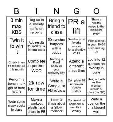 CrossFit 10-99 BINGO Card