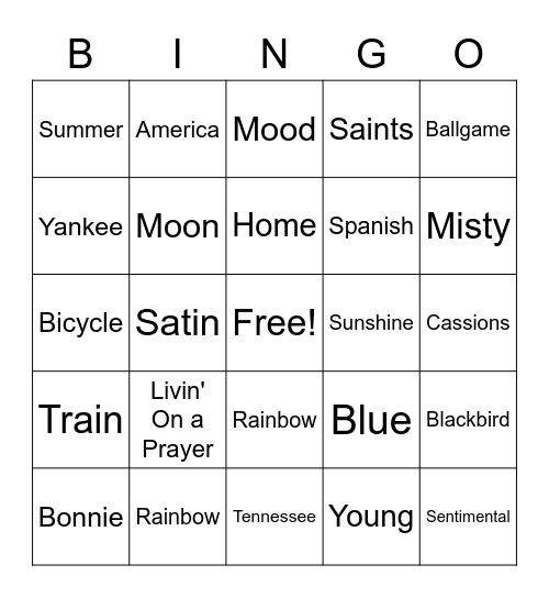 Education Music Bingo Card