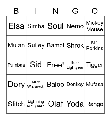 Disney Bingo Card