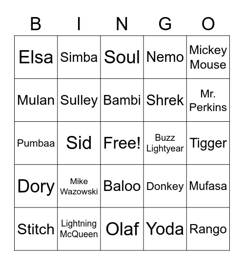 Disney Bingo Card