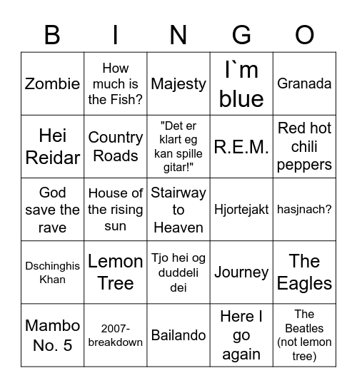 Nachlåter Bingo Card