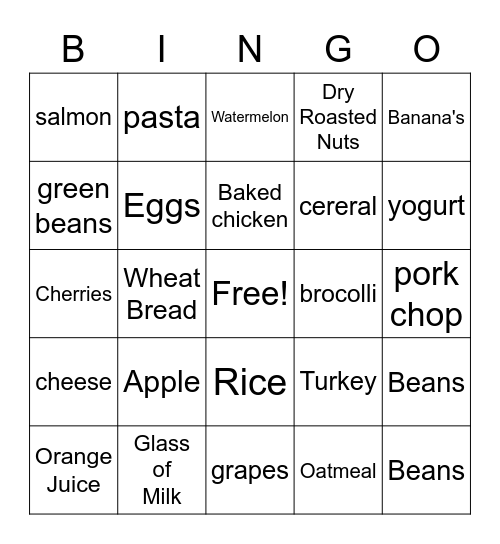 healthy food choices Bingo Card