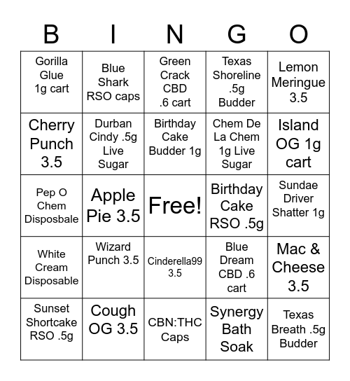 Budtenders Bingo June 2021 Bingo Card