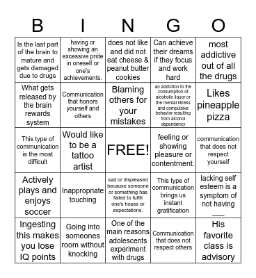 7th Grade Final Group Bingo Card