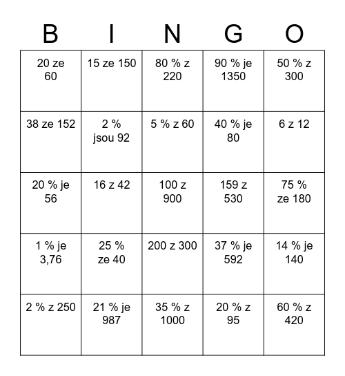PROCENTA Bingo Card