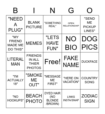 TINDER BINGO Card