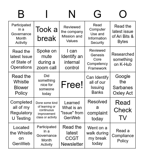 Governance Month 2021 A Bingo Card