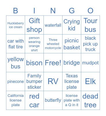 Yellowstone Bingo Card