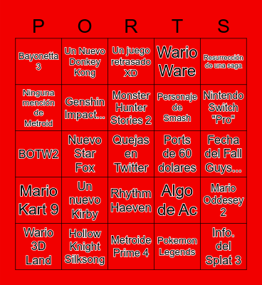 Bingo del E3 de nintendo (en español) Bingo Card