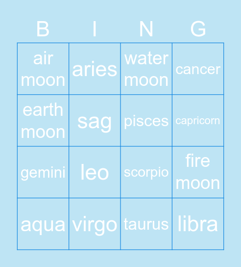 zodiac bingo Card