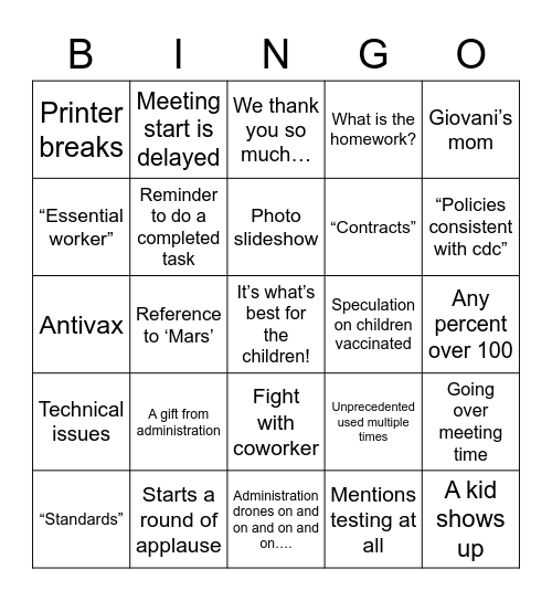 Meeting stBingo Card