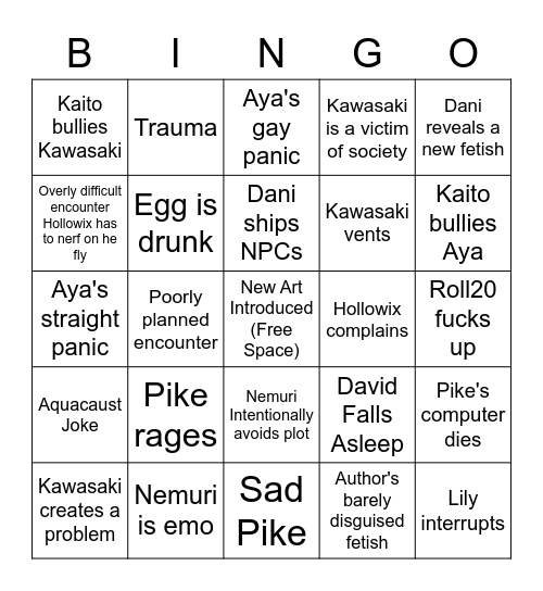 MHA Bingo Card