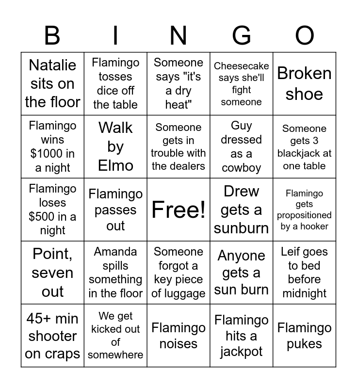 Vegas Bingo Card