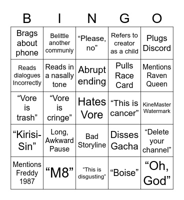 Kurisu-San Vore Cringe Bingo Card