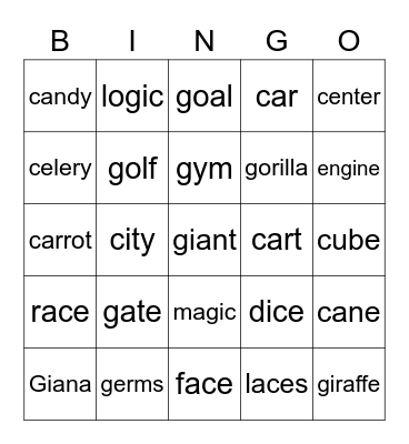 Phonics Bingo Card