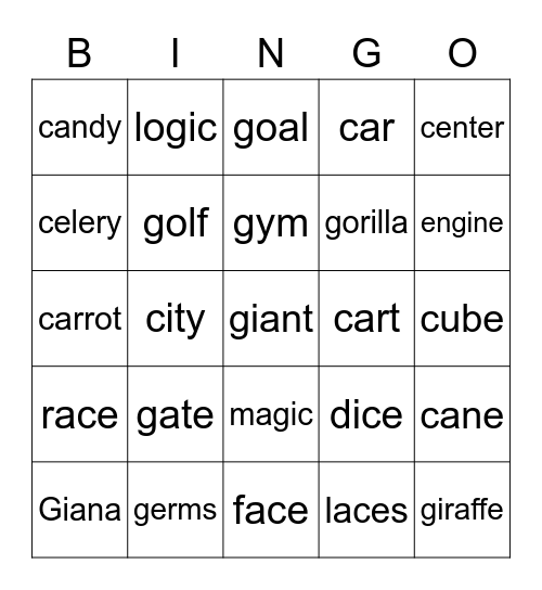 Phonics Bingo Card