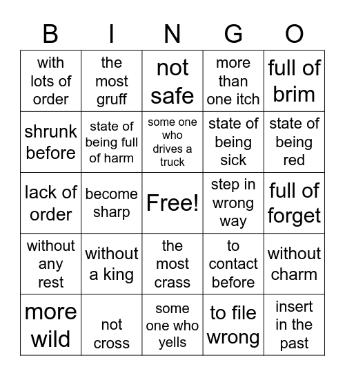 Suffix-Prefix Bingo Card