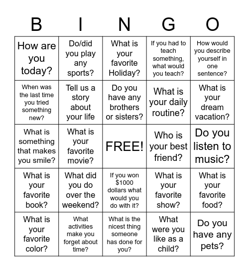 Conversation Bingo Card