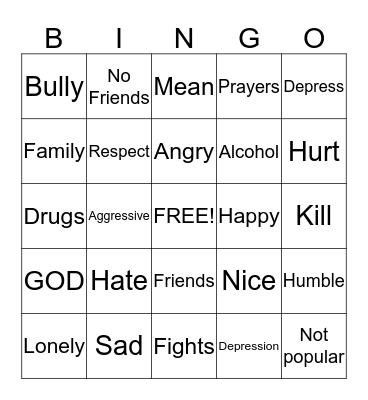"BULLYING" Bingo Card