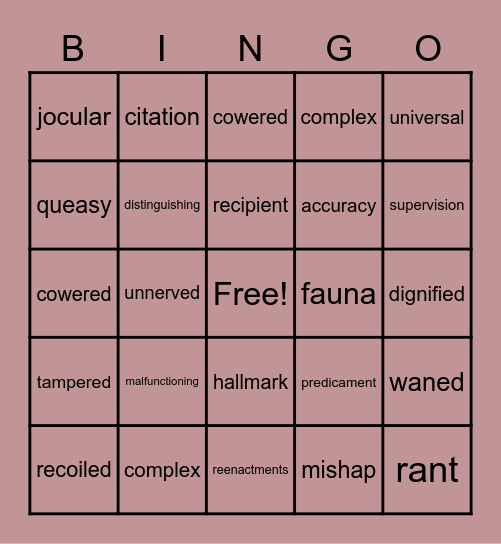 Grammar Galaxy Protostar Final 5 Weeks Bingo Card