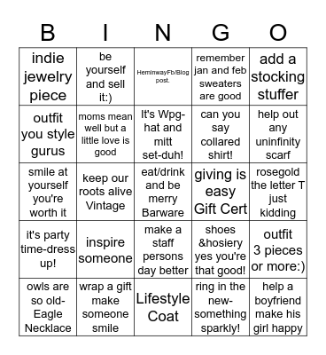 Out of the Blue Holiday Bingo !!! Bingo Card