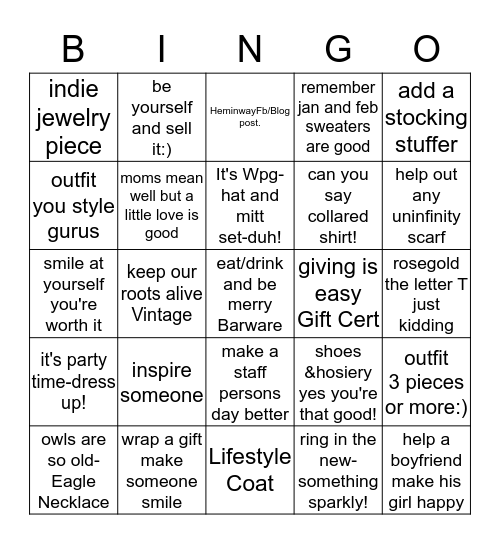 Out of the Blue Holiday Bingo !!! Bingo Card