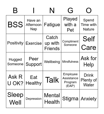 Peer Support Bingo Card