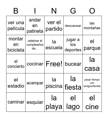 El tiempo libre Bingo Card