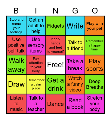 Coping Skills Bingo Card