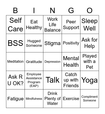 Peer Support Bingo Card