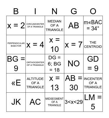 GEOMETRY BINGO Card