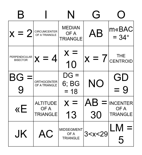 GEOMETRY BINGO Card