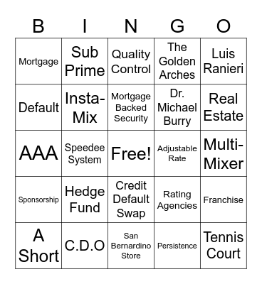 The Big Short & The Founder Bingo Card