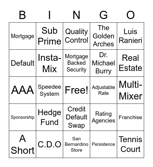 The Big Short & The Founder Bingo Card