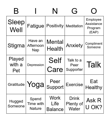 Peer Support Bingo Card